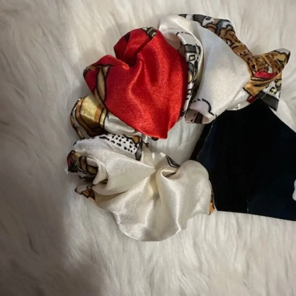 Red Chain Design Satin Scrunchie  SC2754 - kid's  Handmade NWT Boutique